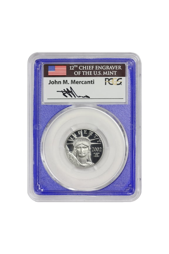 2002-W $25 Platinum Eagle PCGS PR70 Deep Cameo Mercanti Label Blue Core U.S. Mint Coin