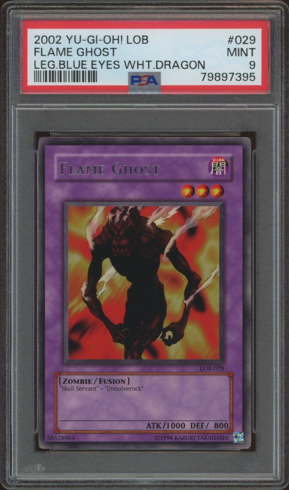 2002 Yu-Gi-Oh! Legend of Blue Eyes White Dragon Flame Ghost #LOB-029 (PSA 9)
