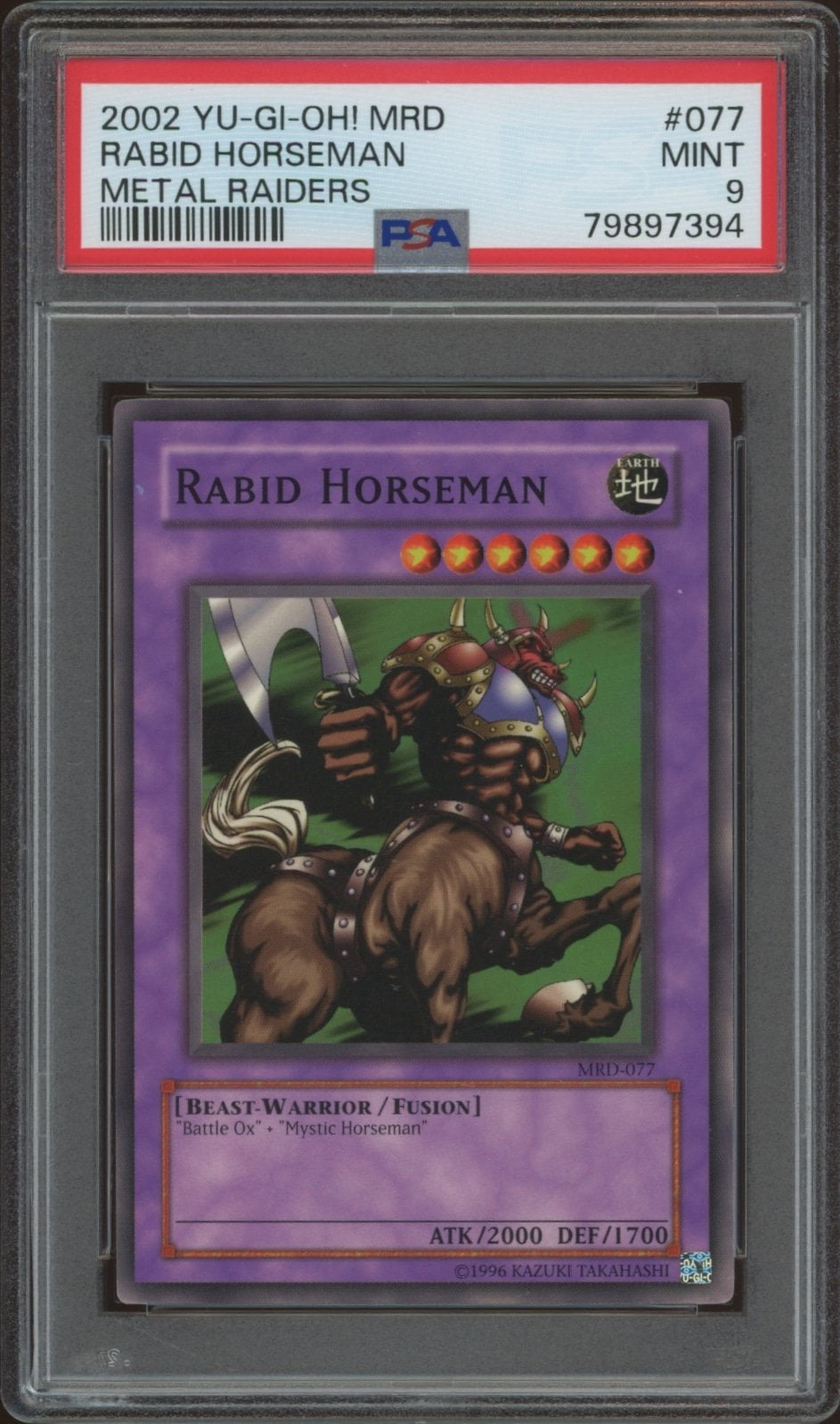 2002 Yu-Gi-Oh! Metal Raiders Rabid Horseman #MRD-077 (PSA 9)