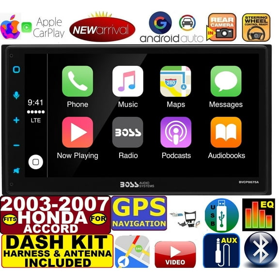 2003-07 HONDA ACCORD NAVIGATION APPLE CARPLAY ANDROID AUTO BLUETOOTH USB AUX CD/DVD CAR RADIO STEREO