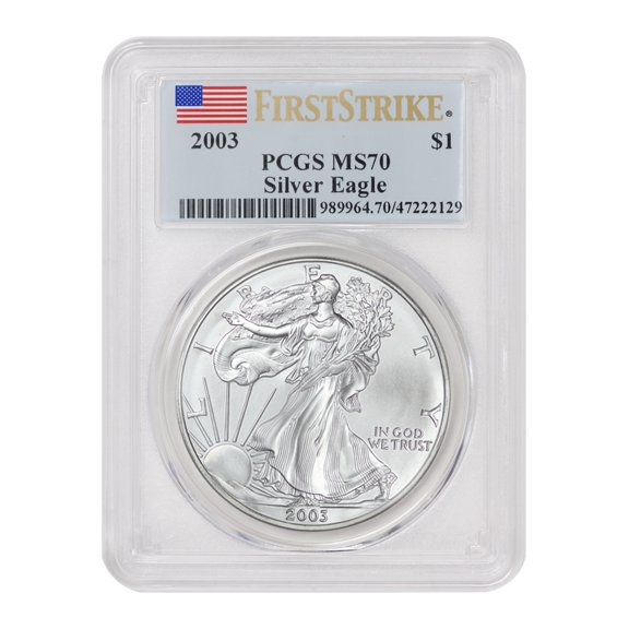 2003 $1 Silver Eagle PCGS MS70 First Strike Flag Label U.S. Mint coin