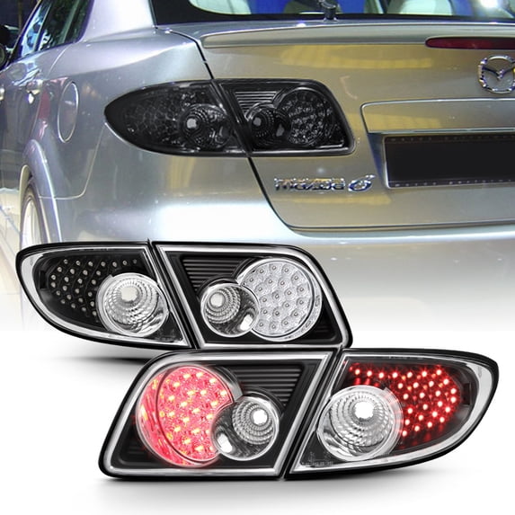 2003-2008 Mazda6 4-Door Sedan Black LED Tail Lights Brake Lamps Left+Right 4Pcs