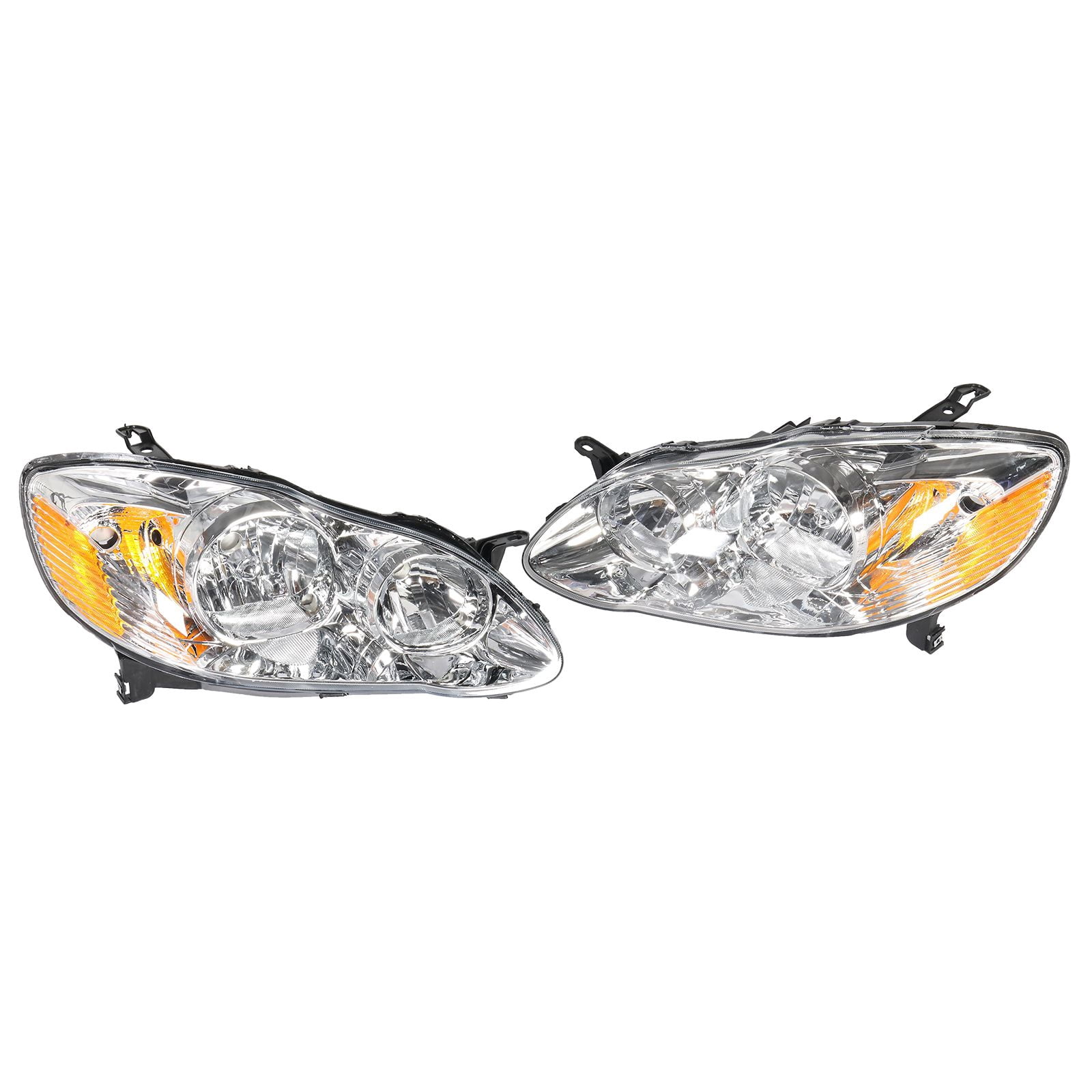 2003-2008 Toyota Corolla Headlights Pair - Chrome Housing, Halogen - Left & Right - OEM 8115002200/10 & 8111002360 - ABS Plastic/Polycarbonate Lens