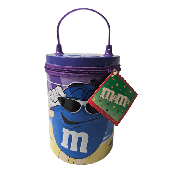 2003 Blue M&M's Beach Themed Tin Pail Zippered