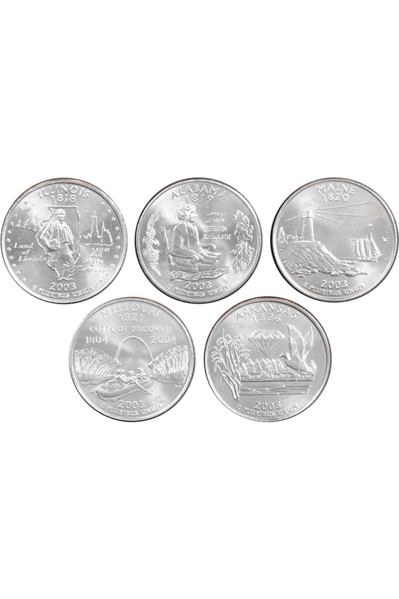 2003 D State Quarter 5 Coin Set BU Uncirculated Mint State 25c Collectible