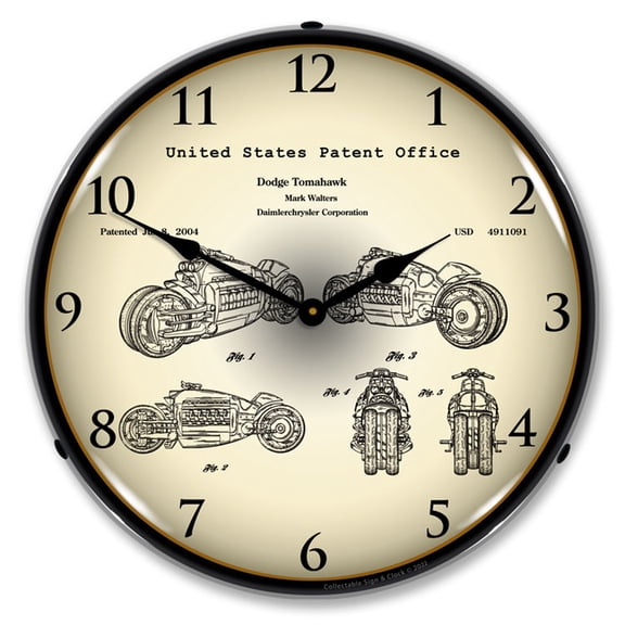 Collectable Sign and Clock 2003 Dodge Tomahawk V12 Patent LED Lighted Premium Wall Clock