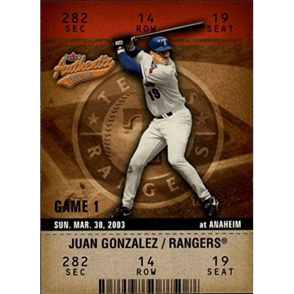 2003 Fleer Authentix #7 Juan Gonzalez MLB Baseball Trading Card