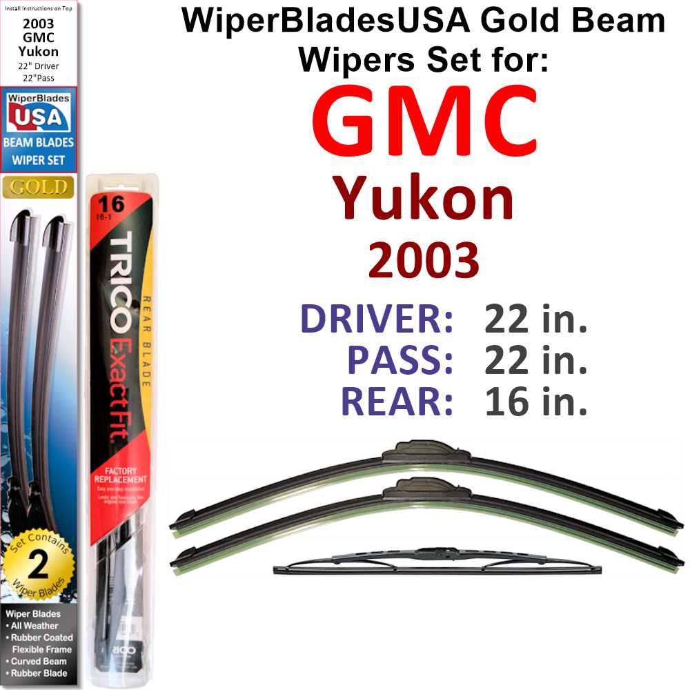 2003 GMC Yukon Beam Wiper Blades Wipers WBUSA (Set of 3) w/Rear Wiper