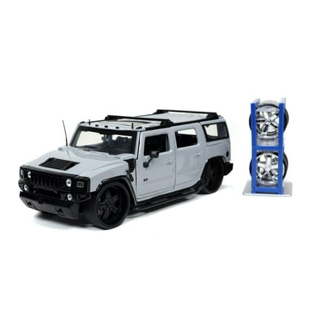 2003 Hummer H2 w/Extra Wheels, Gray - Jada Toys 32310 - 1/24 Scale Diecast Model Car