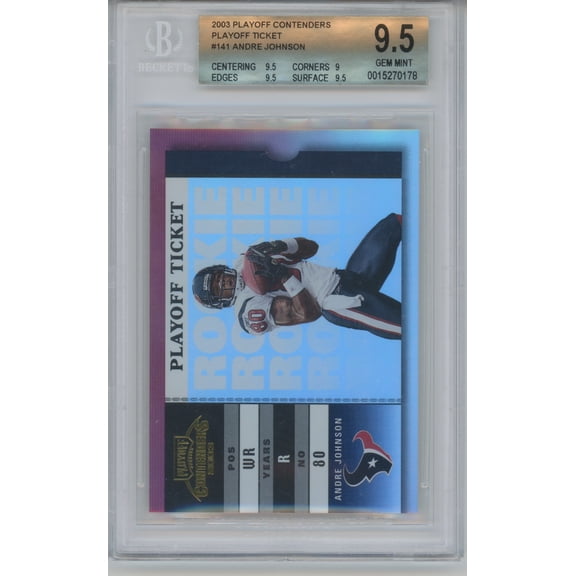 Graded 2003 Leaf Limited Andre Johnson Rookie Playoff Ticket Trading Card #141 BGS 9.5 BAS Houston Texans