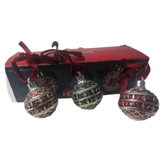 2003 May Dept Store Home for the Holidays Metal Enameled Ornaments Set of 3