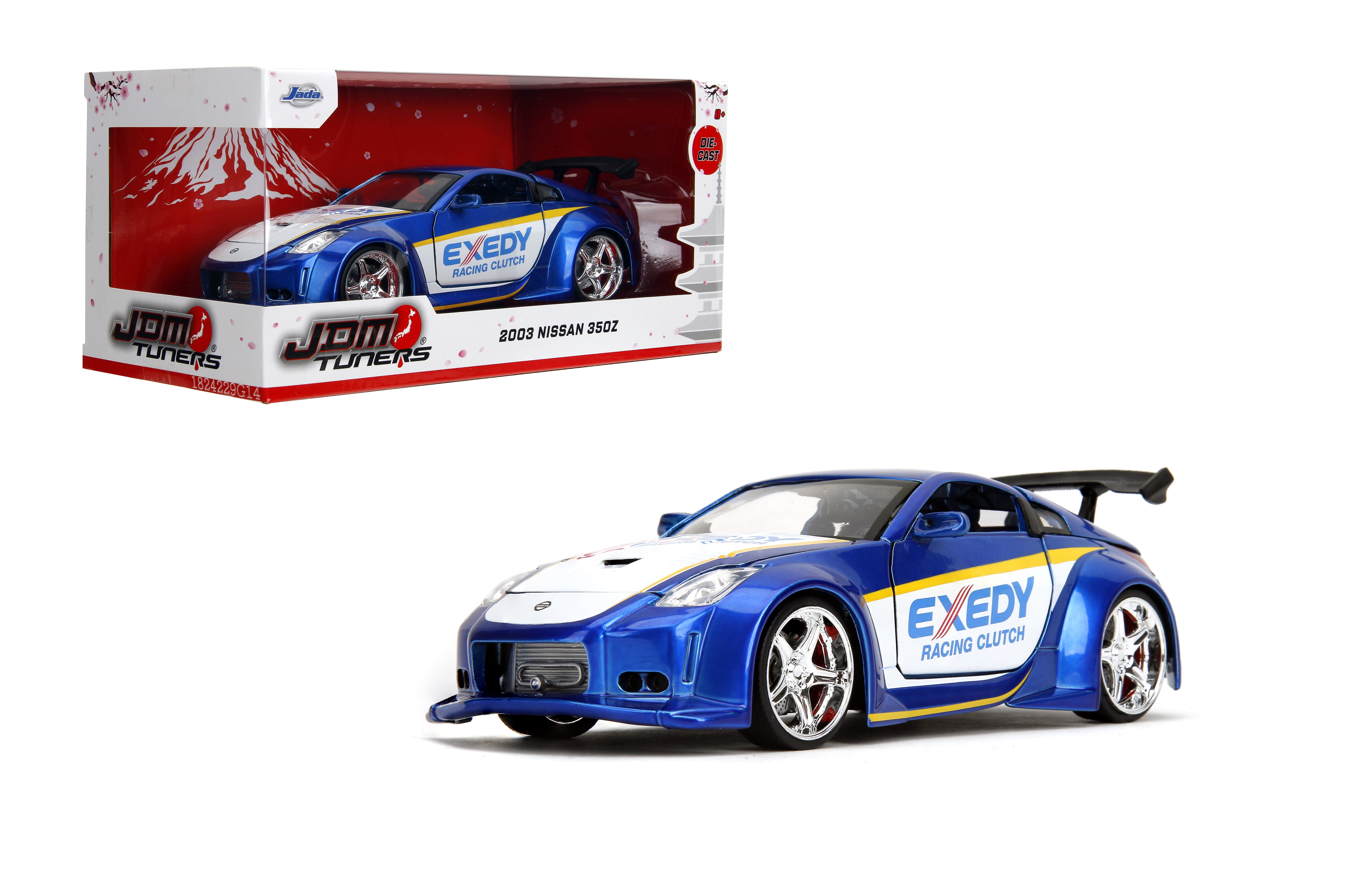 Jada Toys JDM Tuners 1:24 Scale Die-Cast 2003 Nissan 350Z Exedy Opening Doors, Detailed Interior, Rubber Tires, Collectible for Ages 8+(Candy Blue)