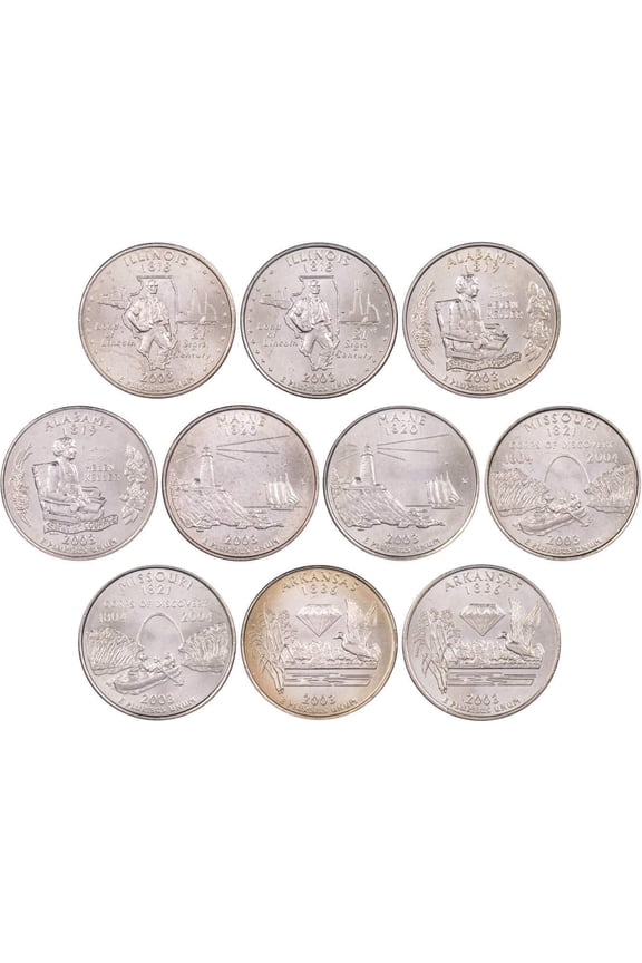 2003 P&D State Quarter 10 Coin Set BU Uncirculated Mint State 25c Collectible