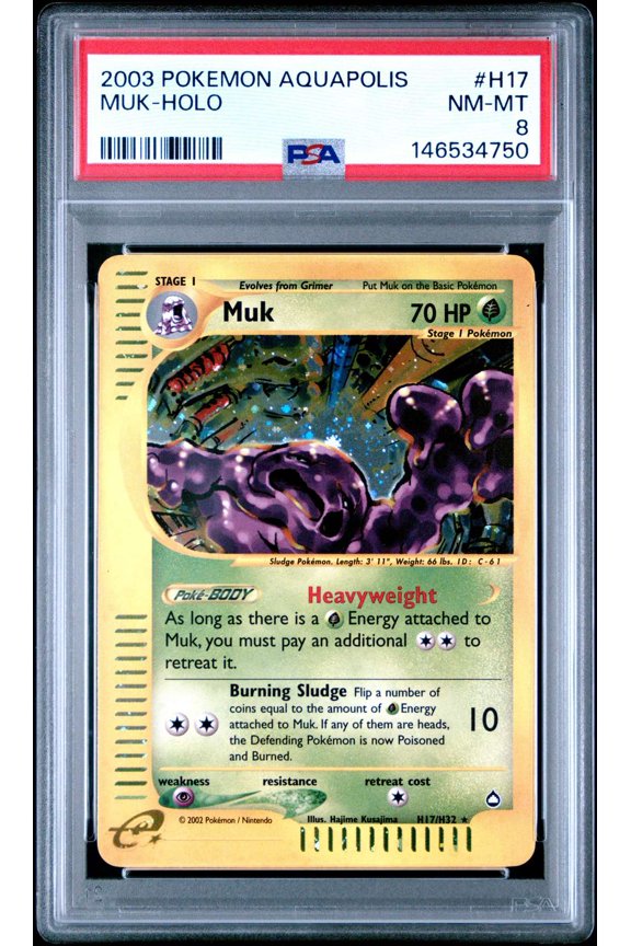Graded 2003 Pokemon Aquapolis Muk Holo #H17 PSA 8 Trading Card