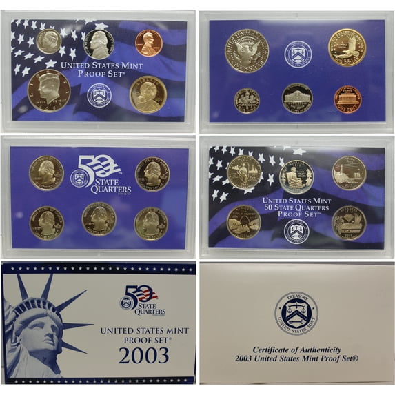 2003 Proof Set - U.S. Mint 10-Coin Clad Set - Includes State Quarters, COA & OGP