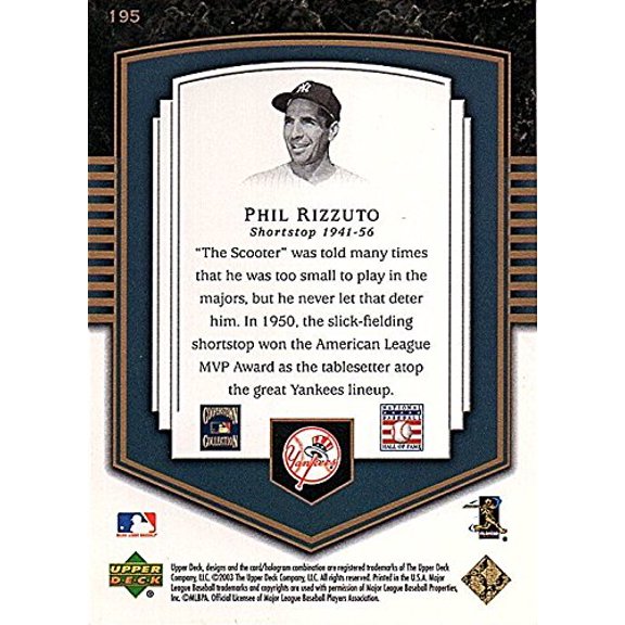 2003 Upper Deck Classic Portraits #195 Phil Rizzuto BBR /1200 MLB Baseball Trading Card