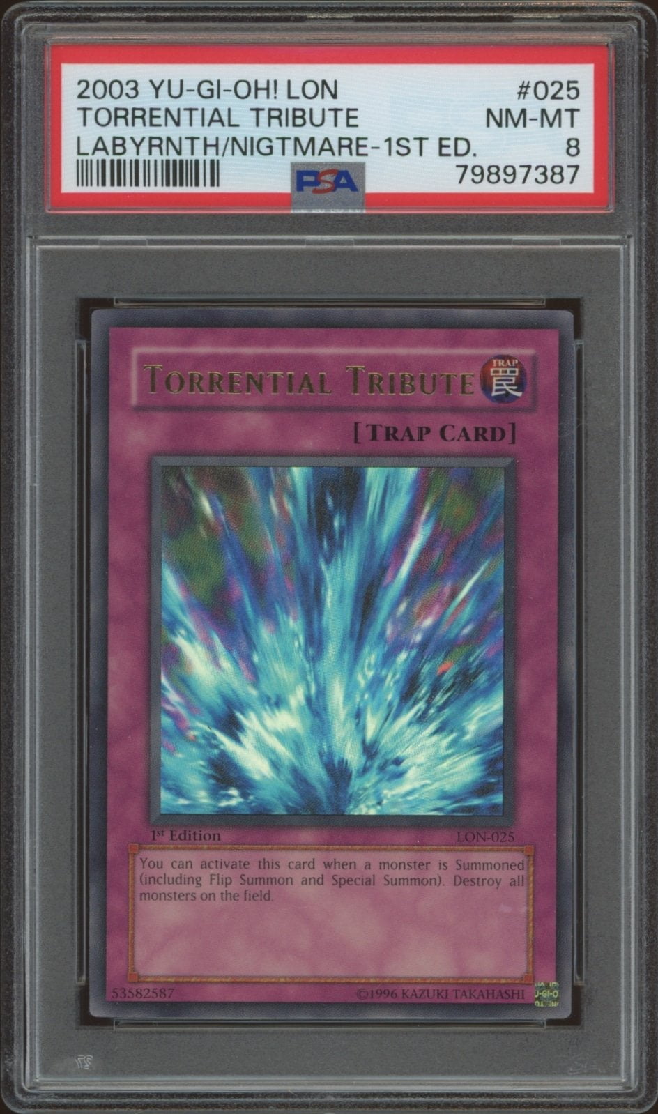 2003 Yu-Gi-Oh! Labyrinth of Nightmare (1st Edition) Torrential Tribute #LON-025 (PSA 8)