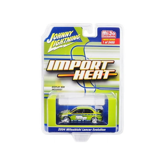 2004 Mitsubishi Lancer Evolution Custom Green Metallic Import Heat Limited Edition to 2400 pieces Worldwide 1/64 Diecast Model Car by Johnny Lightning