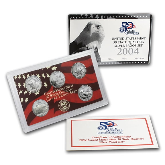 2004 U.S. Proof State Quarter Set Gem DCAM 90% Silver - 5 Coins OGP