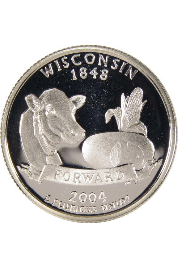 2004 S Wisconsin State Quarter Silver Proof 25c Coin