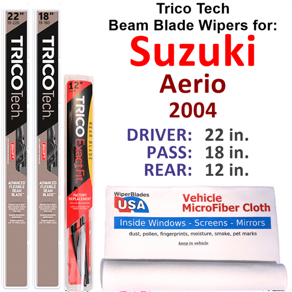 2004 Suzuki Aerio Beam Blade Wipers (Set of 3) w/Rear Wiper