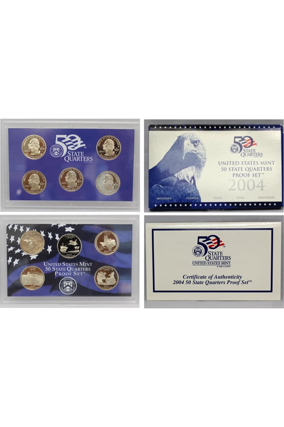 2004 U.S. Proof State Quarter Set Gem DCAM Clad - 5 Coins OGP