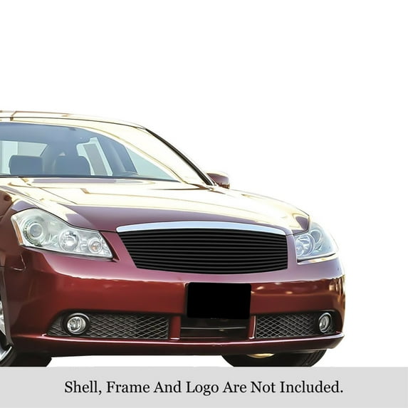 2005-2007 Infiniti M35 Sedan Stainless Steel Black Powder Coated Finish 8X6 Horizontal Billet Black Stainless Steel Billet Grille
