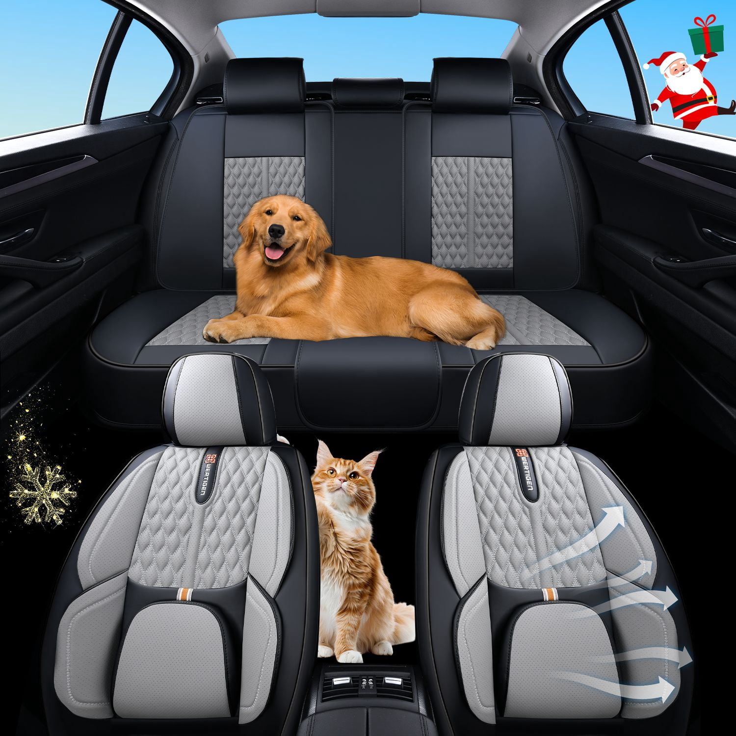 2005-2026 Car Seat Cover for Hyundai Tucson, Gray and Black Car Seat Covers, Premium Leather, 5 Piece Full Set, With Lumbar Support, Anti-Slip, Beautify Interior, Beautify the Interior of Old Cars