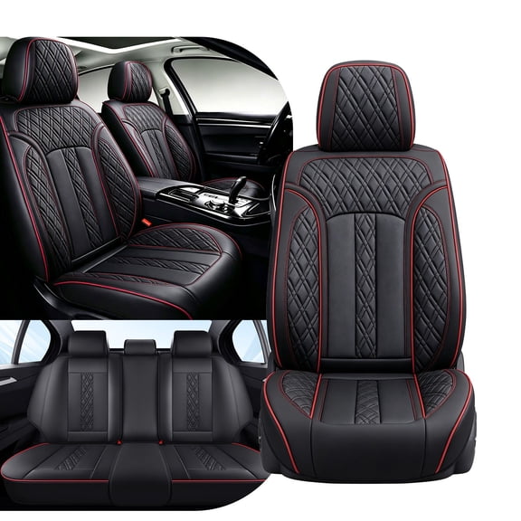 2005 for Buick Lacrosse Seat Cover, Black and Red Line Car Seat Covers, Premium Leather 5 Piece Full Set Retain Seatbelt Port Waterproof, Give Your Interior a New Look