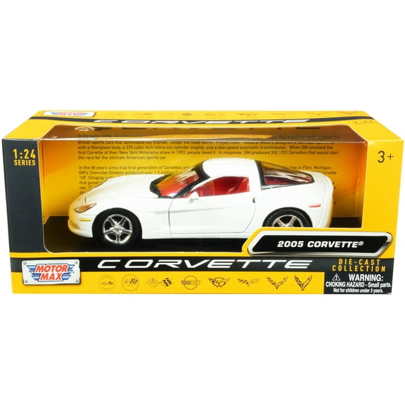 2005 Chevrolet Corvette C6 White with Red Interior "History of Corvette" Series 1/24 Diecast Model Car by Motormax