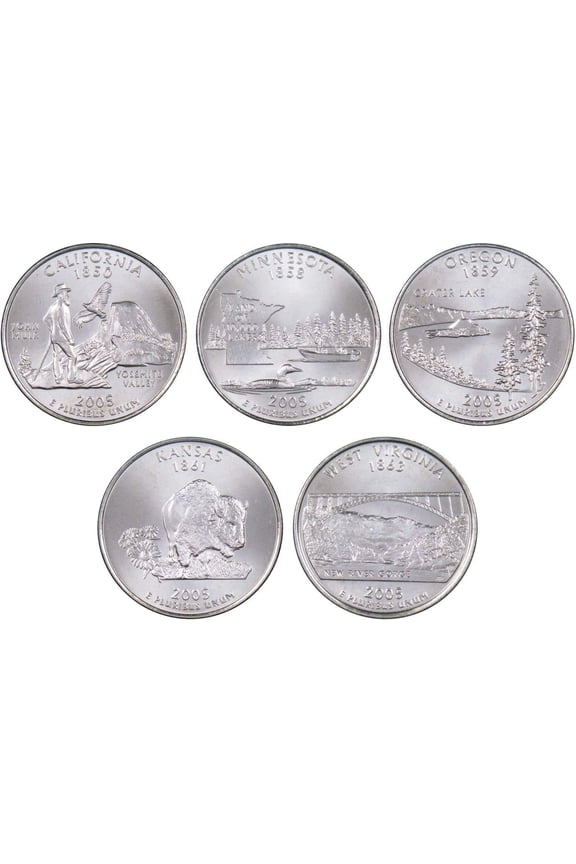 2005 D State Quarter 5 Coin Set BU Uncirculated Mint State 25c Collectible