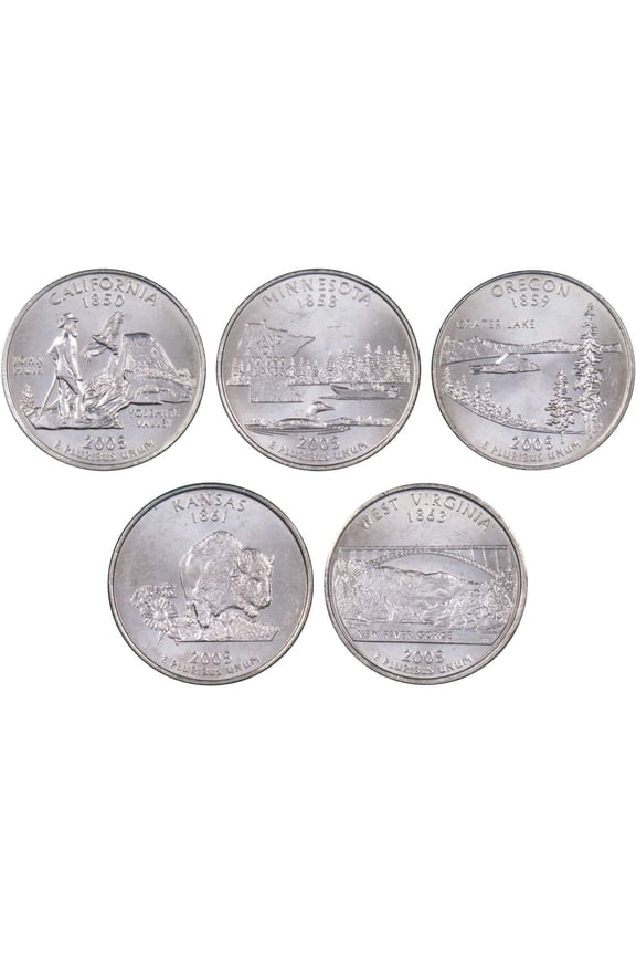 2005 P State Quarter 5 Coin Set BU Uncirculated Mint State 25c Collectible