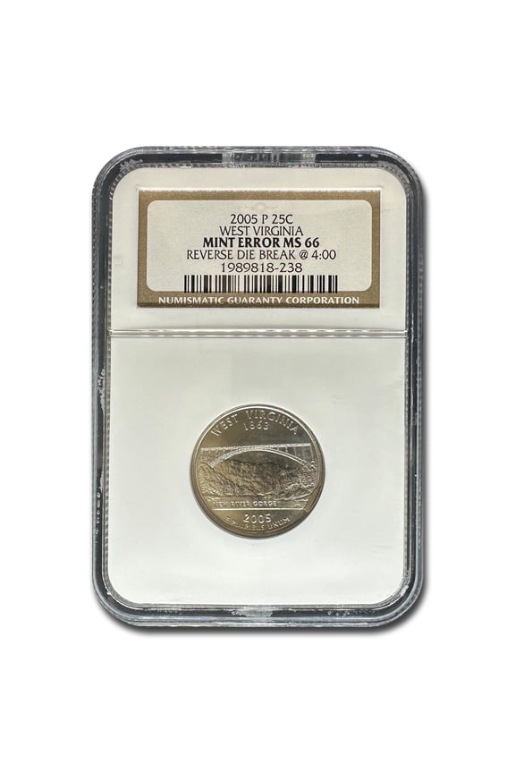 2005-P West Virginia State Quarter MS-66 NGC (Die Break @ 4:00)