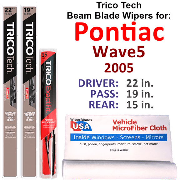 2005 Pontiac Wave5 Beam Blade Wipers (Set of 3) w/Rear Wiper