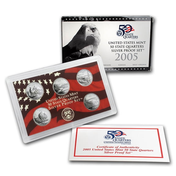 2005 U.S. Proof State Quarter Set Gem DCAM 90% Silver - 5 Coins OGP