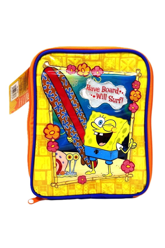 2005 Spongebob Squarepants "Have Board...Will Surf!" Vinyl Padded Insulated Lunch Box Bag
