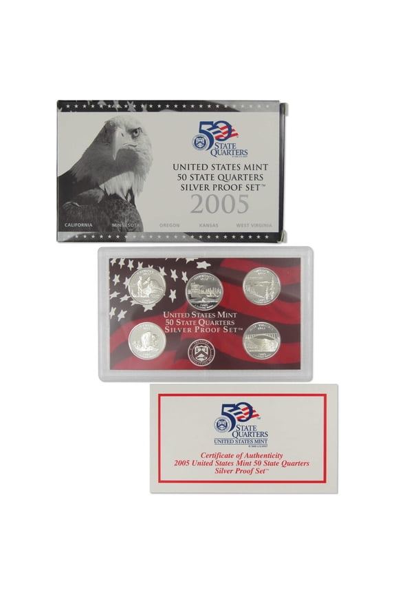 2005 State Quarter Silver Proof Set U.S. Mint Packaging OGP COA