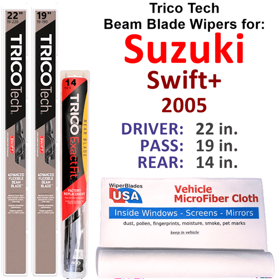 2005 Suzuki Swift+ Beam Blade Wipers (Set of 3) w/Rear Wiper