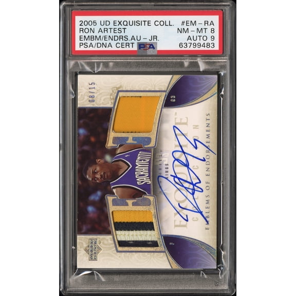 2005 UD Exquisite Collection Emblems Of Jersey Autographs Ron Artest #EM-RA Embm Endrs. Au JR. /15 Short Print Nicely Ce