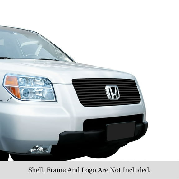 2006-2008 Honda Pilot With Logo Show Stainless Steel Black Powder Coated Finish 8X6 Horizontal Billet Black Stainless Steel Billet Grille