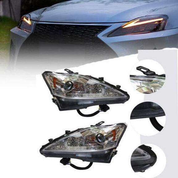 2006 - 2013 Lexus IS250/IS350 Headlight Assembly,LED+Halogen,Chrome Housing,Direct Replace,Durable PP+PC