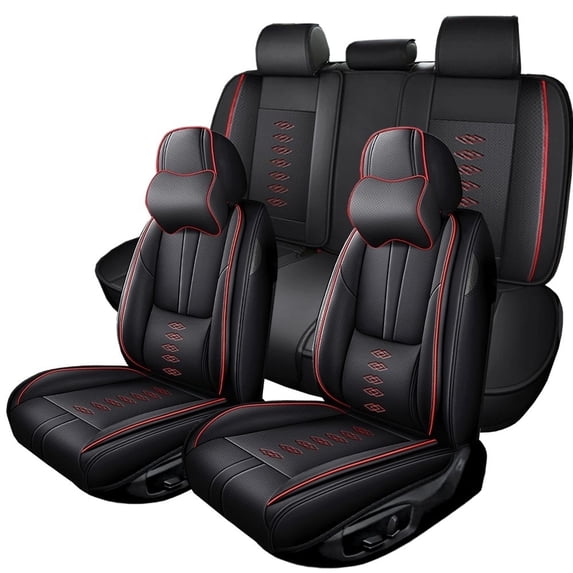 2006 Car Seat Cover for ACURA RL , Leather Full Set of 5 Seats With a Headrest and Lumbar Support Protect and Upgrade Seats, Black and Red Edges Car Seat Covers, Give Your Interior a New Look