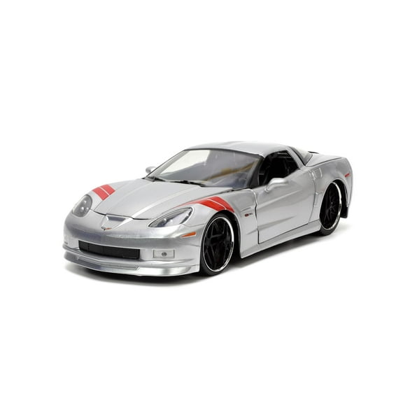 2006 Chevrolet Corvette Z06 Silver Metallic with Red Stripes "Bigtime Muscle" Series 1/24 Diecast Model Car by Jada(Selections May Vary)