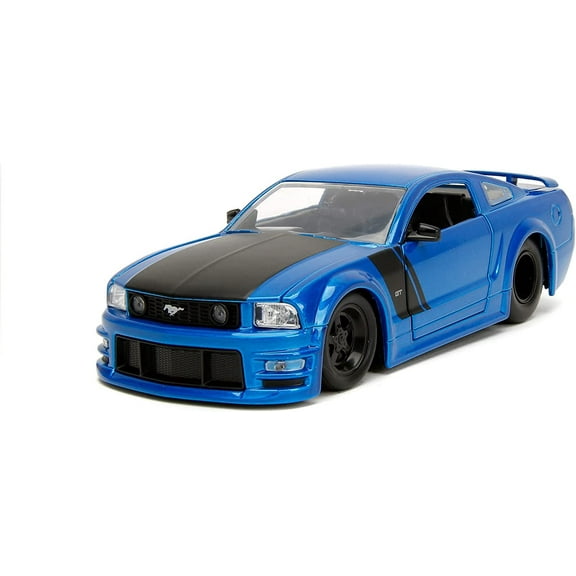2006 Ford Mustang GT Blue Metallic with Matt Black Hood and Stripes Bigtime Muscle Series 1/24 Diecast Model Car by Jada(Selections May Vary)