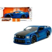 2006 Ford Mustang GT Blue Metallic with Matt Black Hood and Stripes Bigtime Muscle Series 1/24 Diecast Model Car by Jada