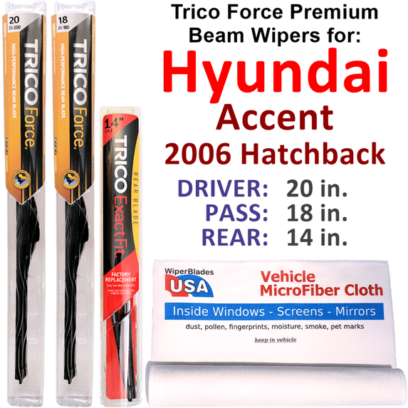 2006 Hyundai Accent Performance Beam Wipers (Set of 3) w/Rear Wiper