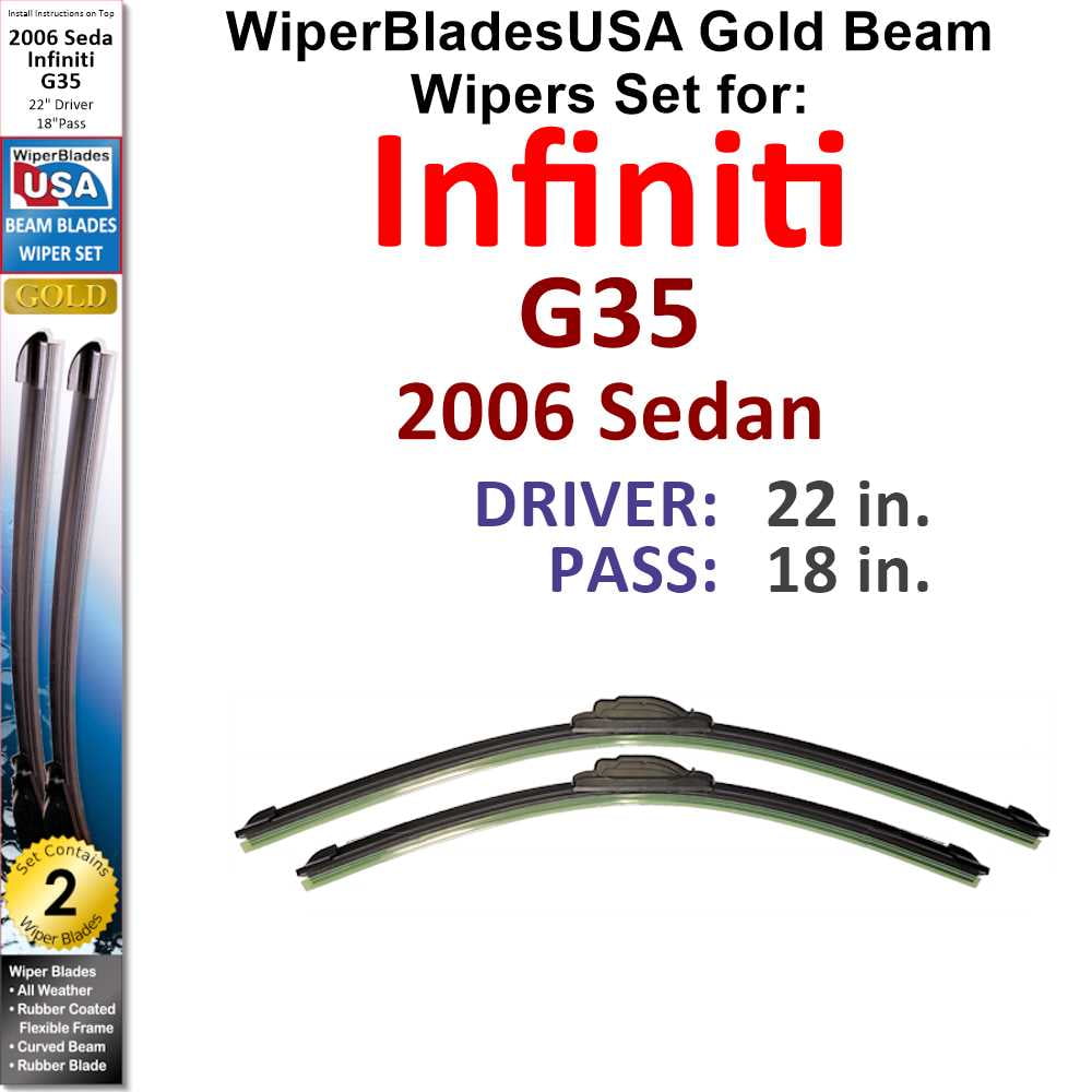 2006 Infiniti G35 Compatible Beam Wiper Blades Wipers WBUSA (Set of 2