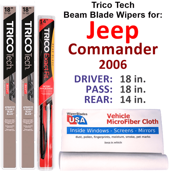 2006 Jeep Commander Beam Blade Wipers (Set of 3) w/Rear Wiper