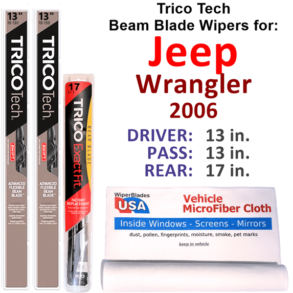 2006 Jeep Wrangler Beam Blade Wipers (Set of 3) w/Rear Wiper