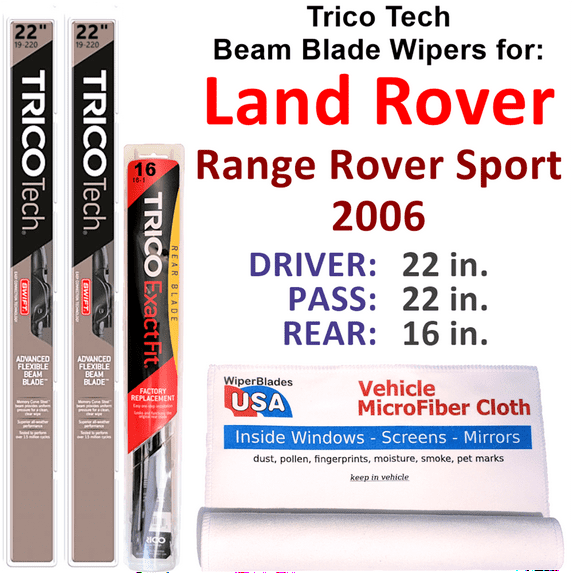 2006 Land Rover Range Rover Sport Beam Blade Wipers (Set of 3) w/Rear Wiper